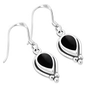 Black Onyx Pear Shaped Ethnic Style Drop Hook Earrings, e177